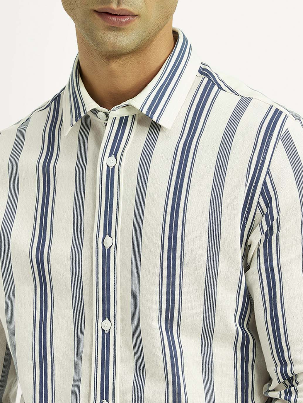 Men's Striped White Slim Fit Shirt - Detail View
