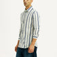 Men's Striped White Slim Fit Shirt - Side View