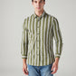 Men's Striped Olive Slim Fit Knitted Shirt - Front View