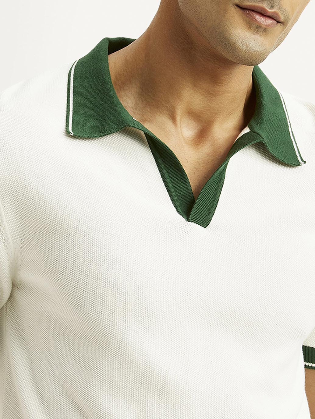 Men's Colorblock White Polo T-shirt - Detail View