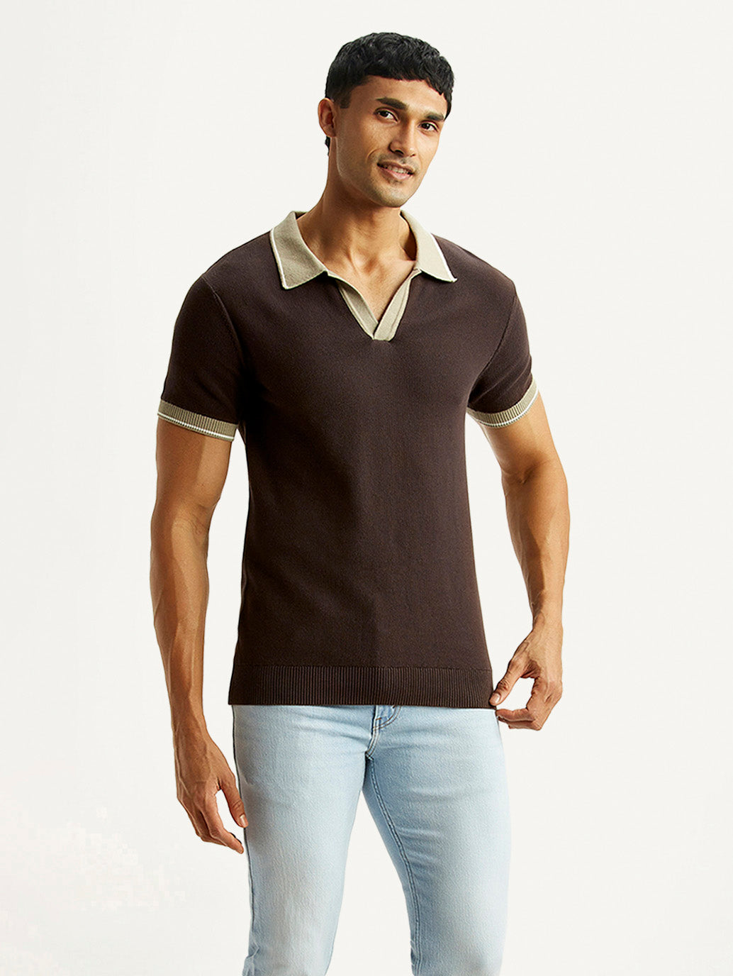 Men's Colorblock Brown Polo T-shirt - Styleshot View