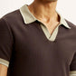 Men's Colorblock Brown Polo T-shirt - Detail View