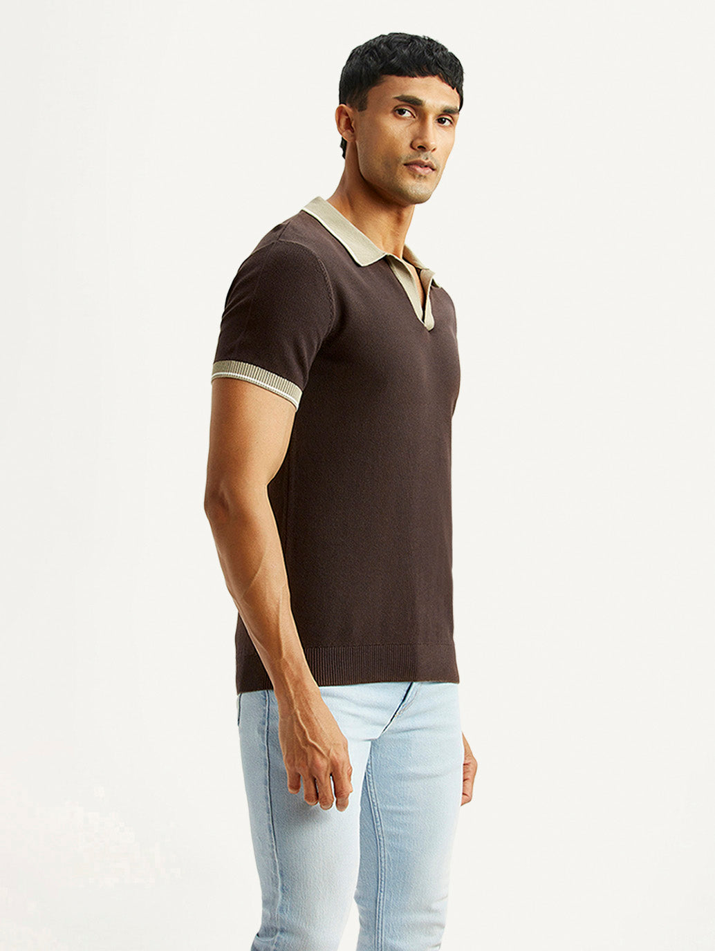 Men's Colorblock Brown Polo T-shirt - Side View