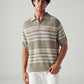 Men's Striped Taupe Loose Fit Polo T-shirt - Styleshot View