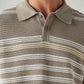 Men's Striped Taupe Loose Fit Polo T-shirt - Detail View