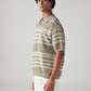 Men's Striped Taupe Loose Fit Polo T-shirt - Side View