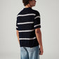Men's Striped Navy Loose Fit Polo T-shirt - Back View