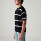 Men's Striped Navy Loose Fit Polo T-shirt - Side View