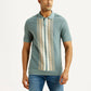 Men's Striped Light Blue Polo T-shirt - Front View