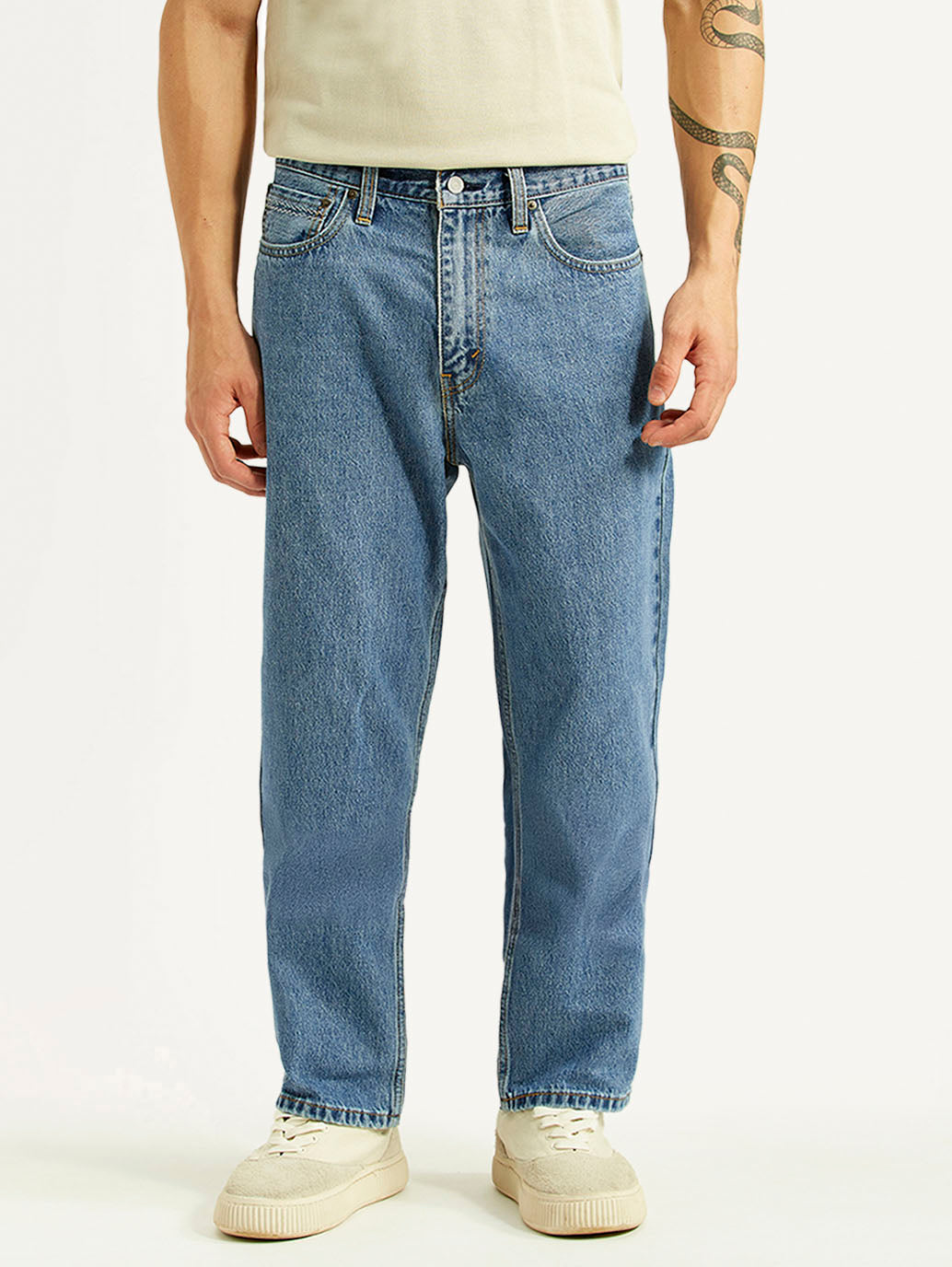 Men's 568 Blue Baggy Fit Mid Rise Jeans - Front View