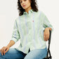 Women's Striped Light Green Slim Fit Shirt - Elevated View