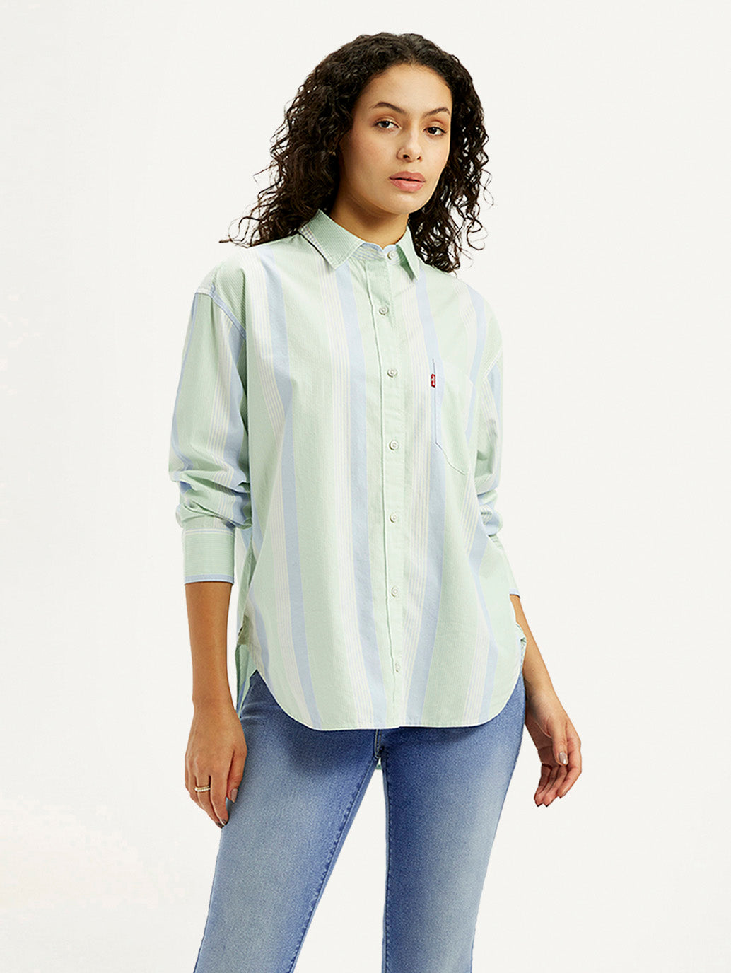 Women's Striped Light Green Slim Fit Shirt