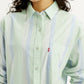 Women's Striped Light Green Slim Fit Shirt - Detail View