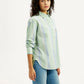 Women's Striped Light Green Slim Fit Shirt - Side View