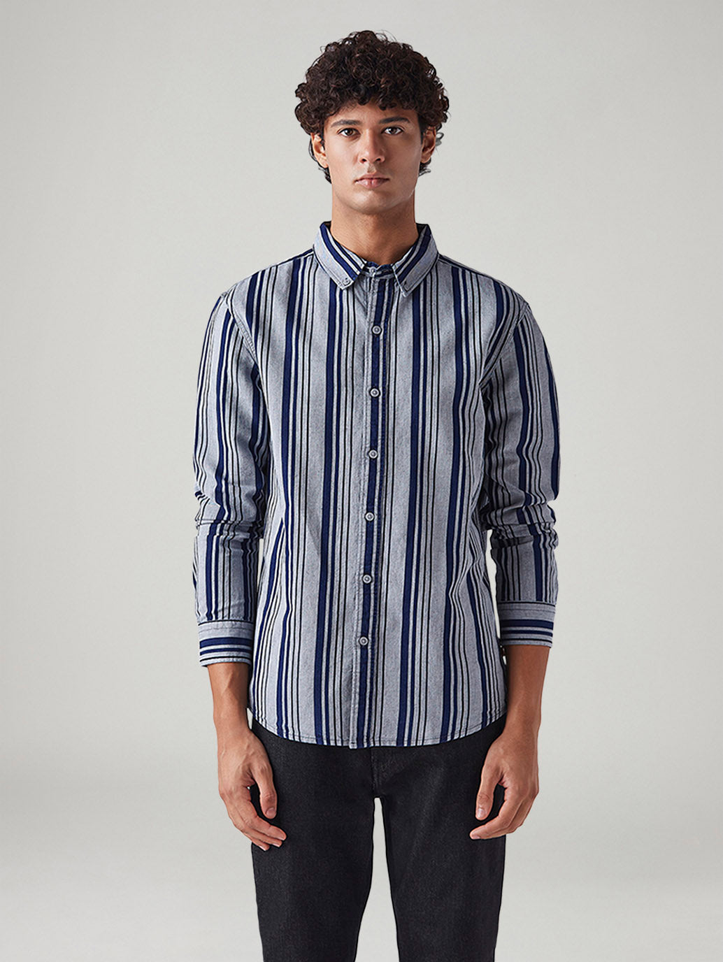 Men's Striped Slim Fit Shirt - Front View