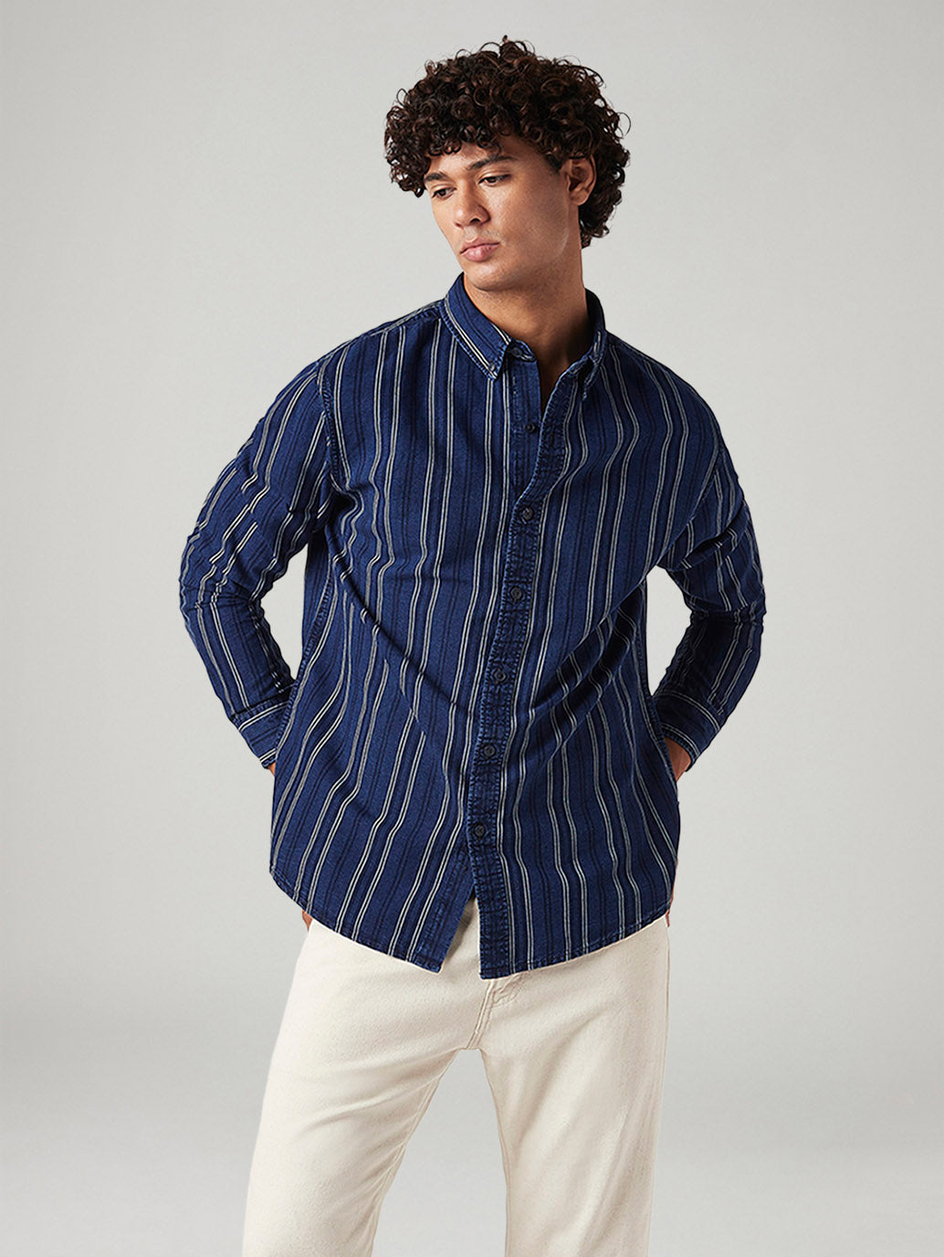 Men's Striped Slim Fit Linen Shirt