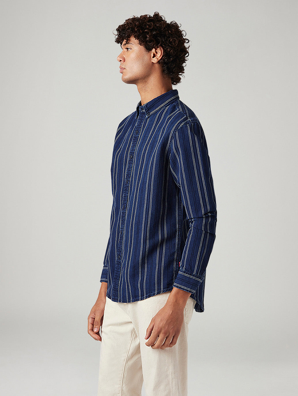 Men's Striped Slim Fit Linen Shirt - Side View