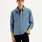 Men's Solid Blue Slim Fit Shacket - Styleshot View