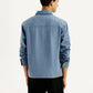 Men's Solid Blue Slim Fit Shacket - Back View