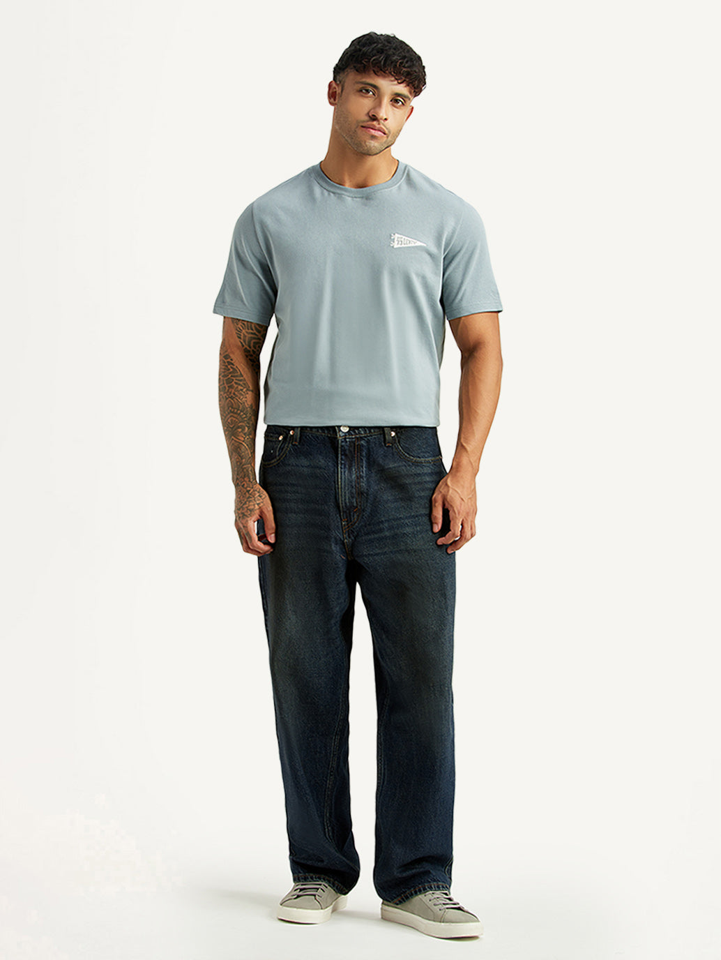 Men's Tinted 578 Dark Blue Baggy Fit Mid Rise Jeans - Front View