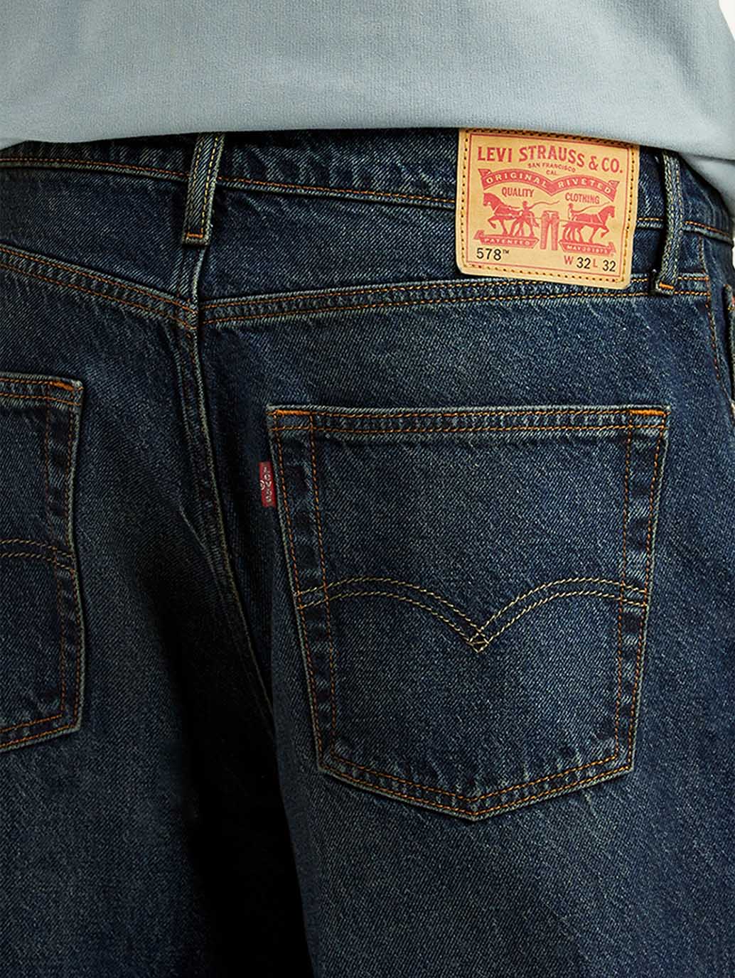 Men's Tinted 578 Dark Blue Baggy Fit Mid Rise Jeans - Detail View