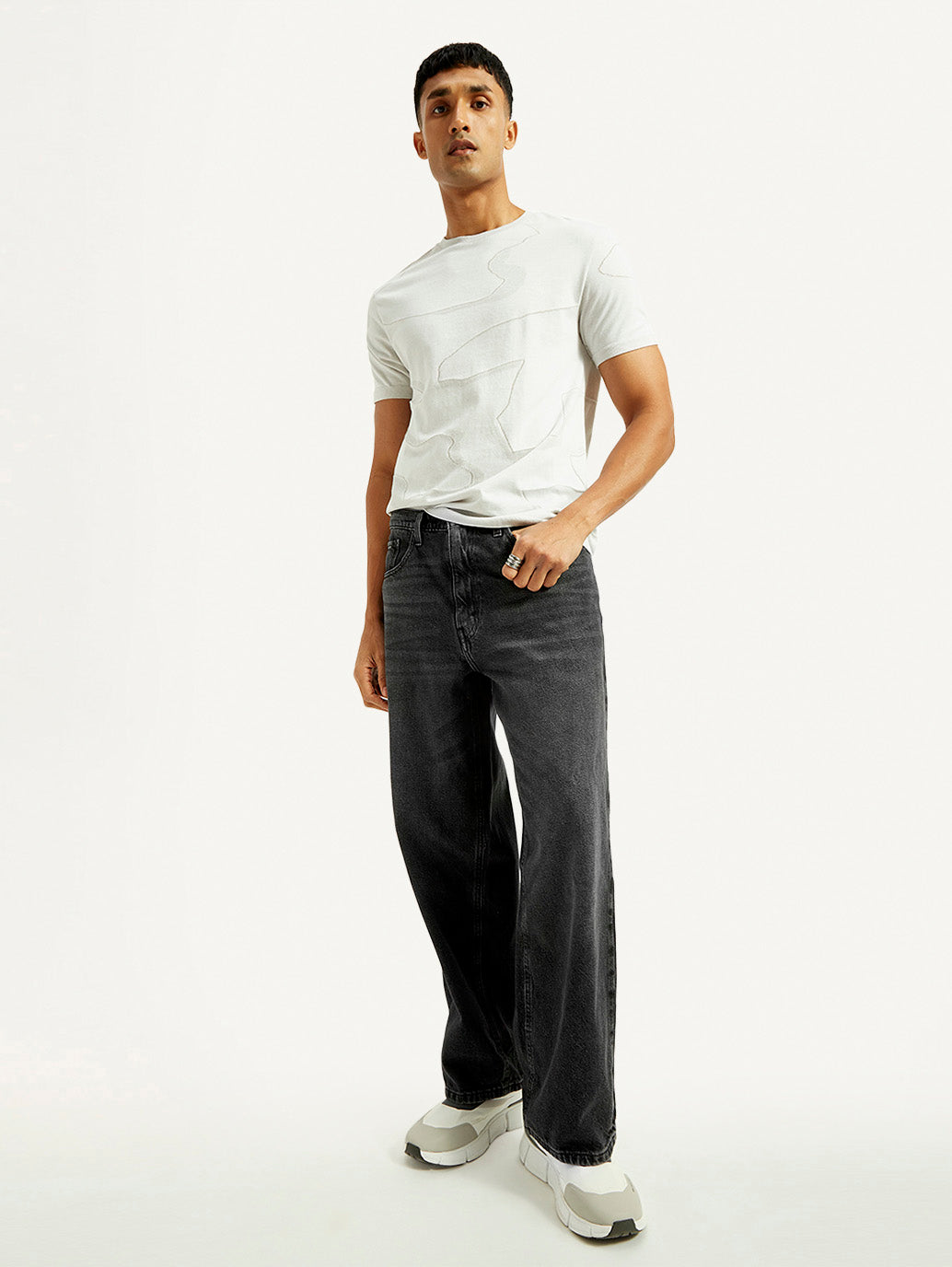 Men's Extra Baggy Fit Wide Leg Charcoal Grey Jeans - Elevated View