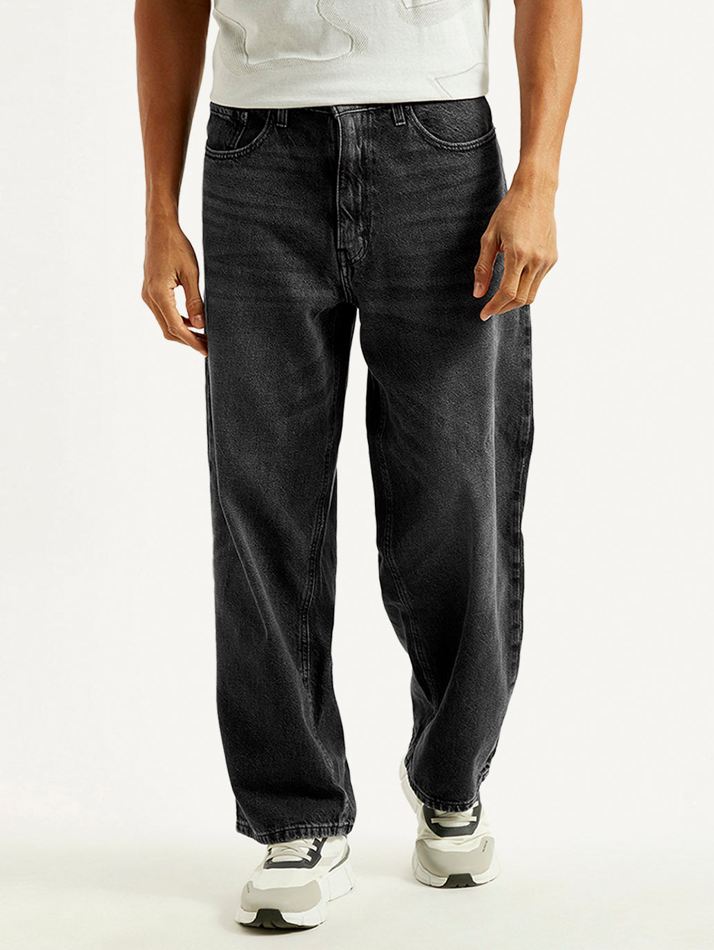 Men's Extra Baggy Fit Wide Leg Charcoal Grey Jeans - Front View
