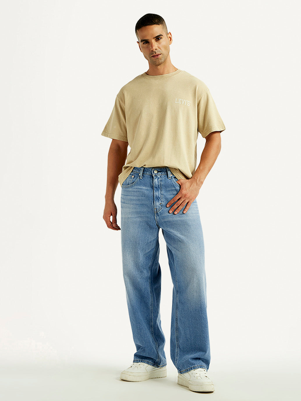 Men's Light Blue Extra Baggy Loose Fit Mid Rise Jeans - Styleshot View
