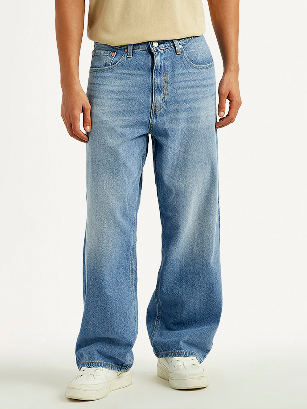Men's Light Blue Extra Baggy Loose Fit Mid Rise Jeans - Front View