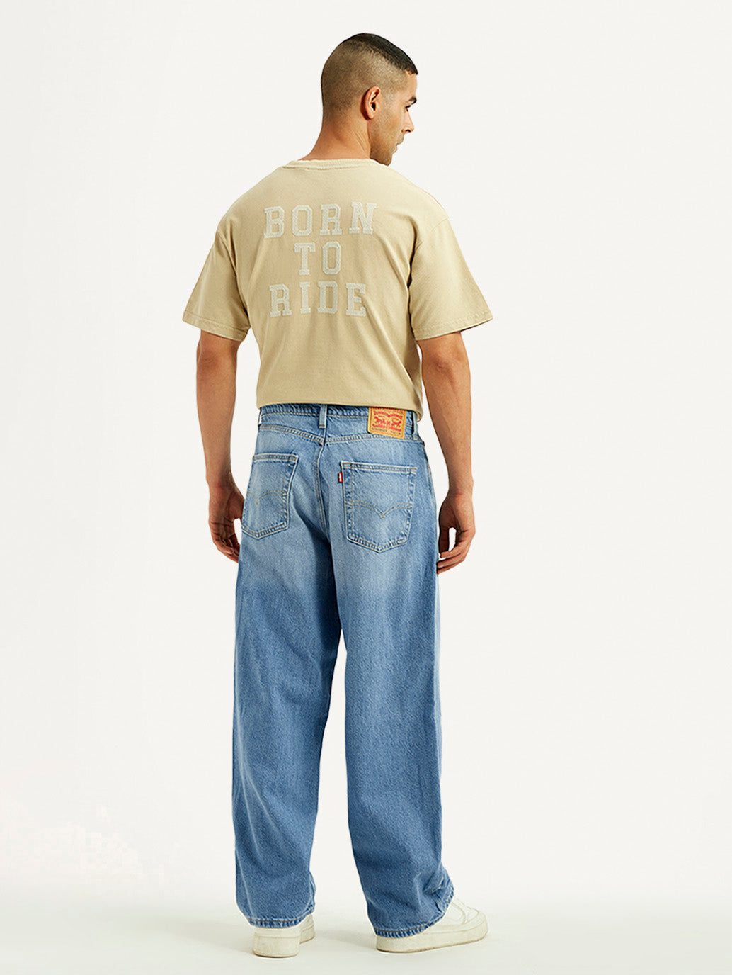 Men's Light Blue Extra Baggy Loose Fit Mid Rise Jeans - Back View