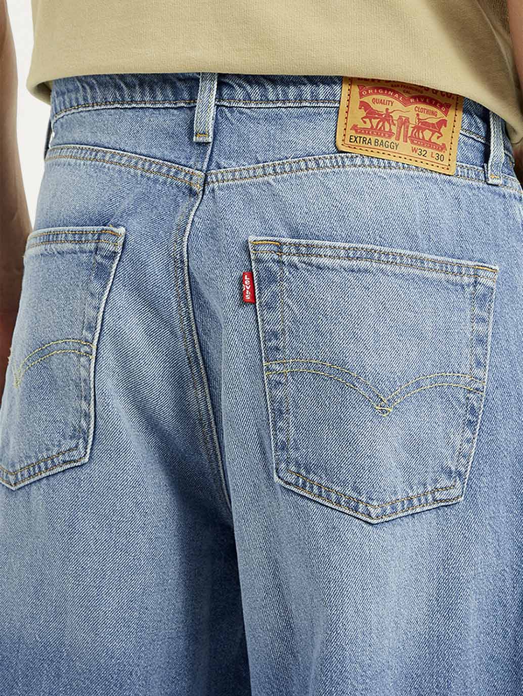 Men's Light Blue Extra Baggy Loose Fit Mid Rise Jeans - Detail View