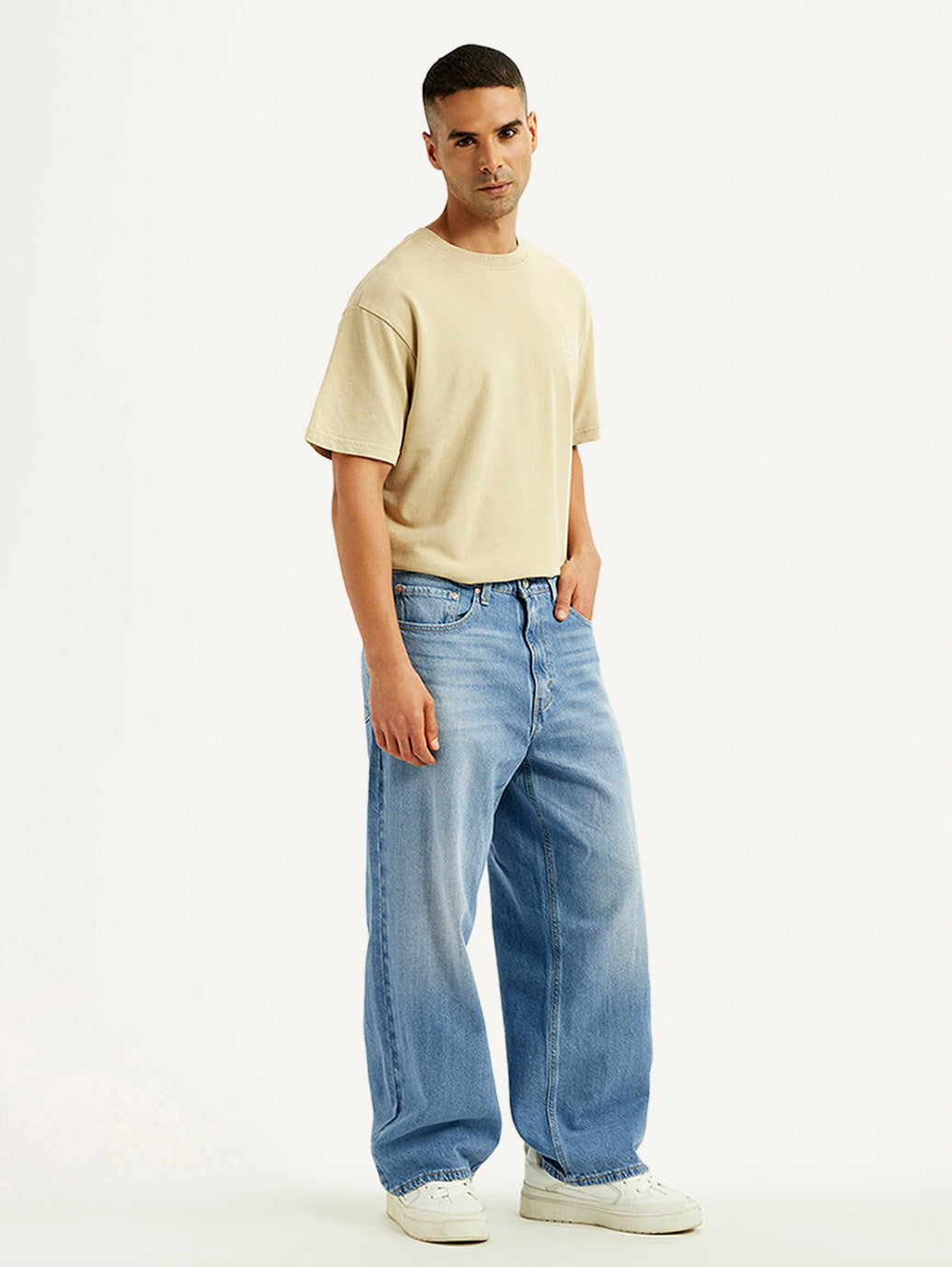 Men's Light Blue Extra Baggy Loose Fit Mid Rise Jeans - Side View