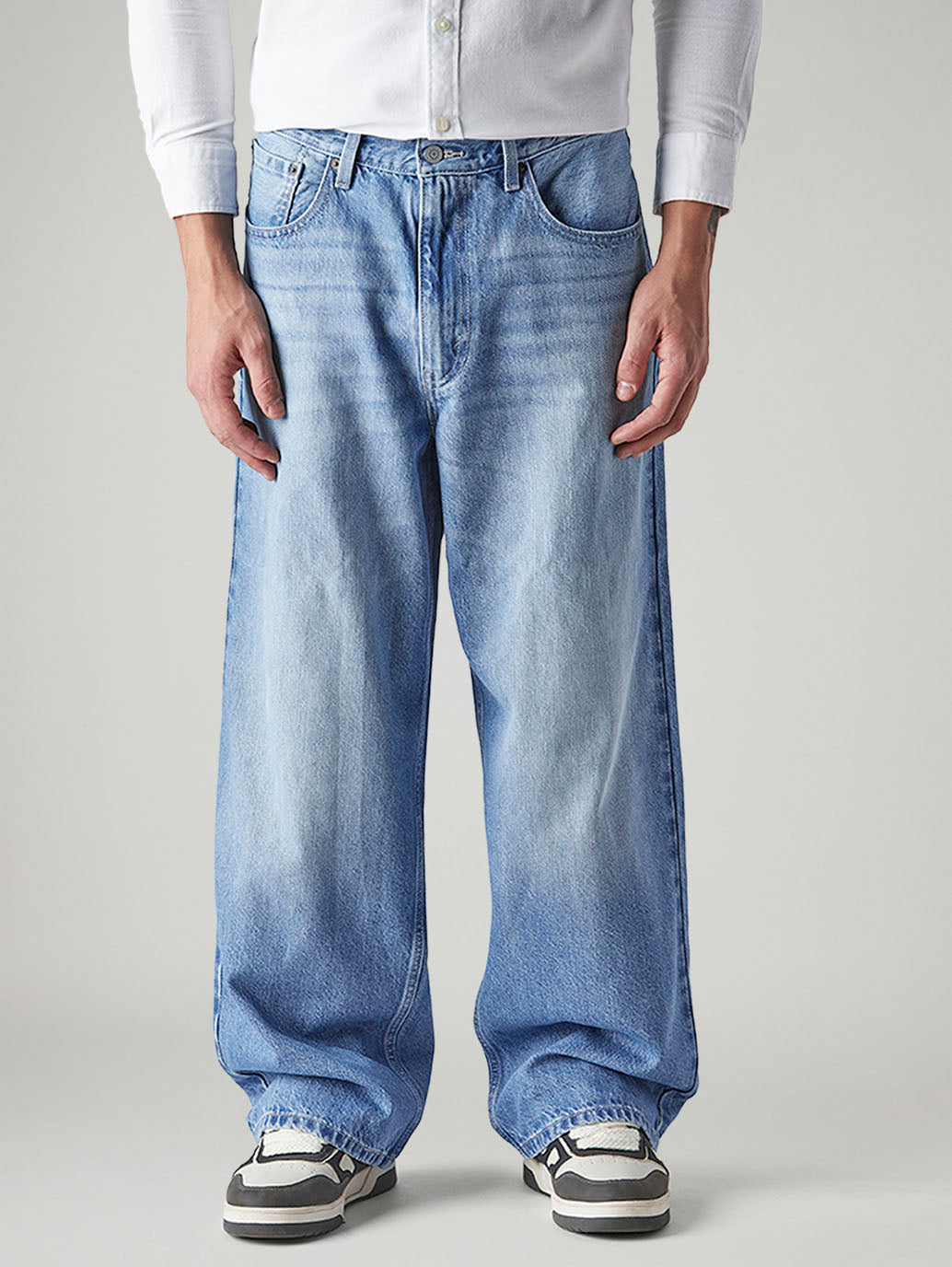 Men's Indigo Extra Baggy Fit Mid Rise Jeans - Front View