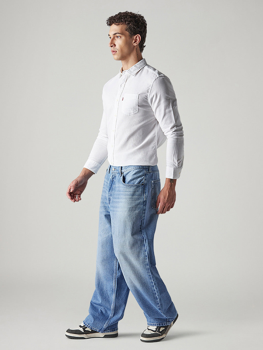 Men's Indigo Extra Baggy Fit Mid Rise Jeans - Side View