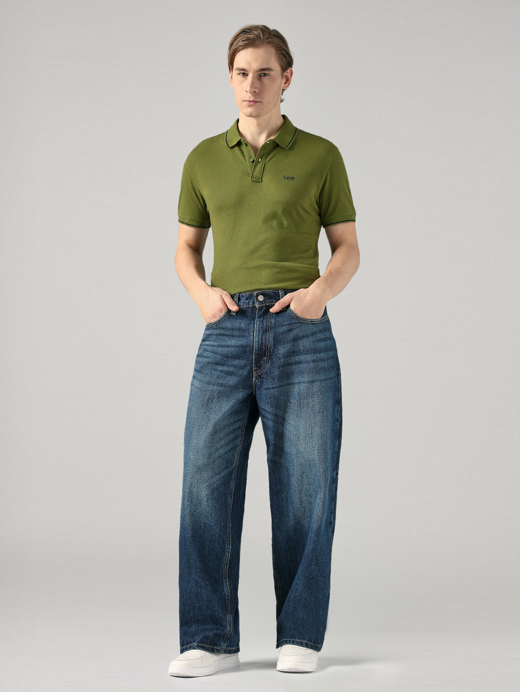 Men's Blue Extra Baggy Fit Mid Rise Jeans - Styleshot View