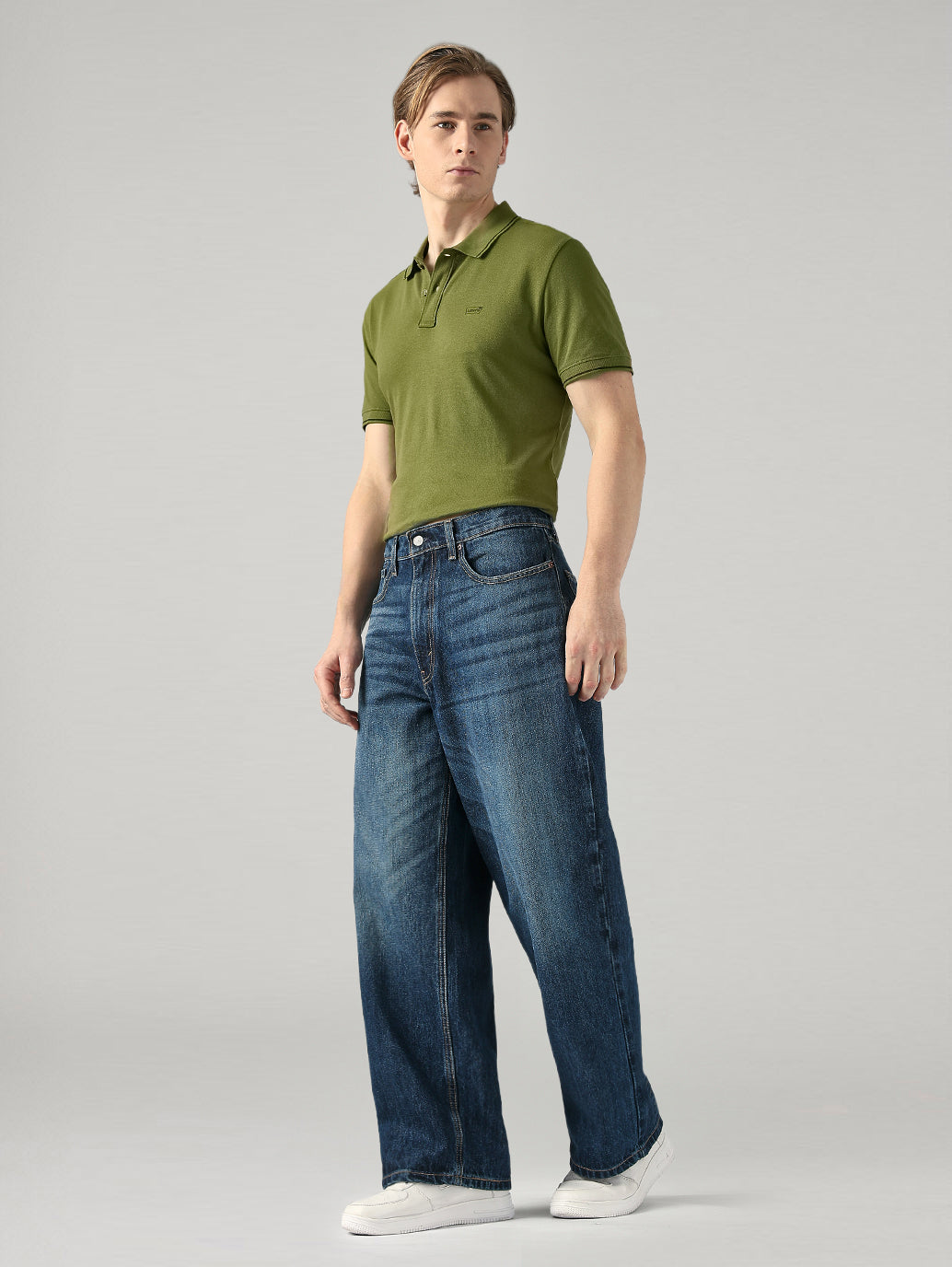Men's Blue Extra Baggy Fit Mid Rise Jeans - Side View