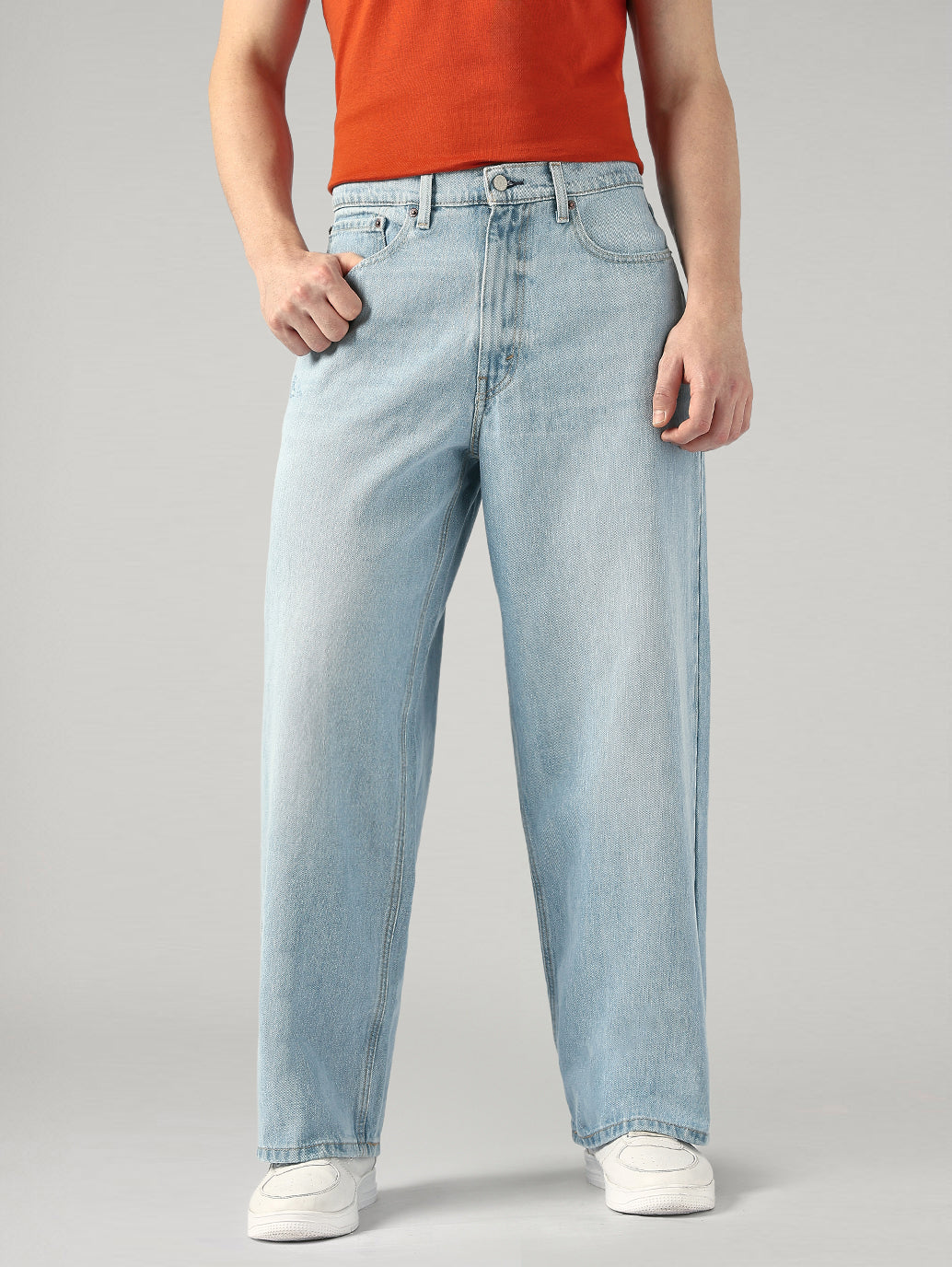 Men's Light Blue Extra Baggy Fit Mid Rise Jeans - Front View