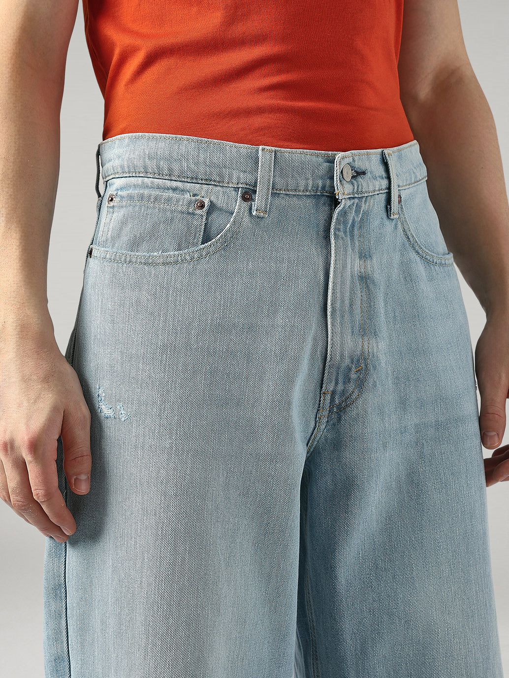 Men's Light Blue Extra Baggy Fit Mid Rise Jeans - 20 View