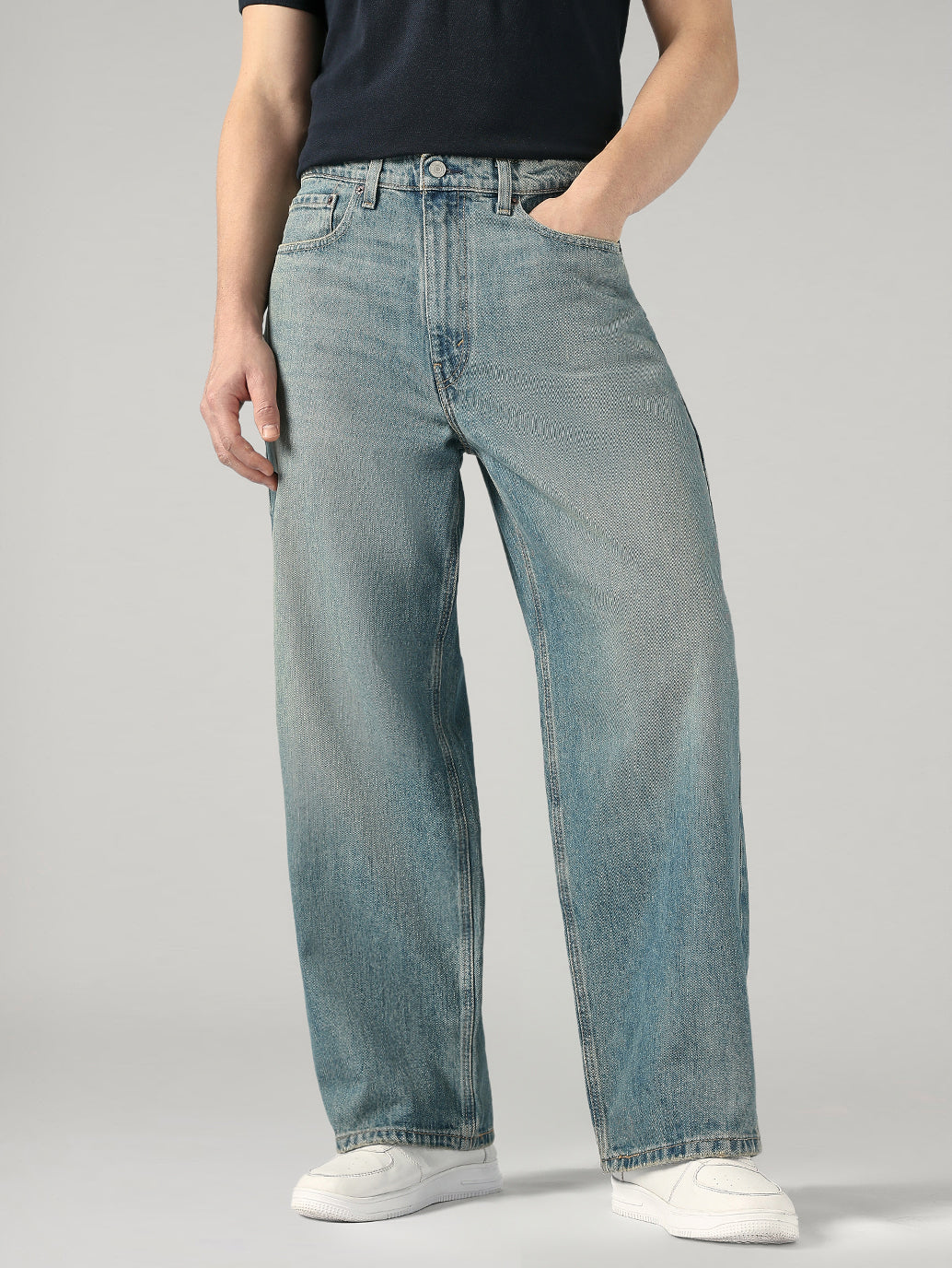 Men's Blue Extra Baggy Fit Mid Rise Jeans - Front View