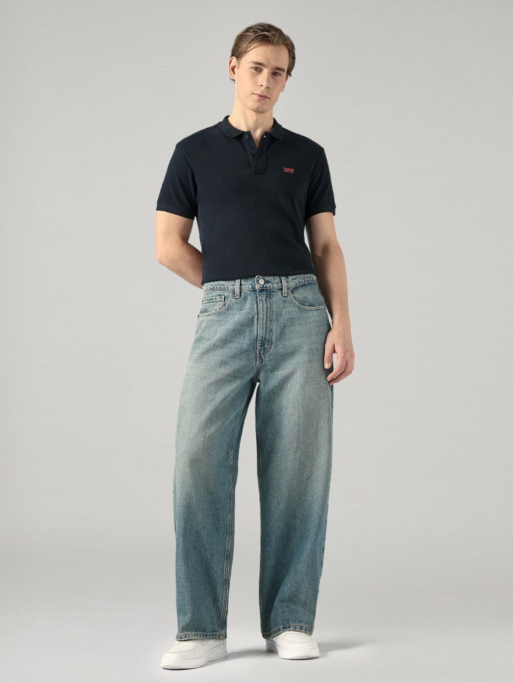 Men's Blue Extra Baggy Fit Mid Rise Jeans - Front View
