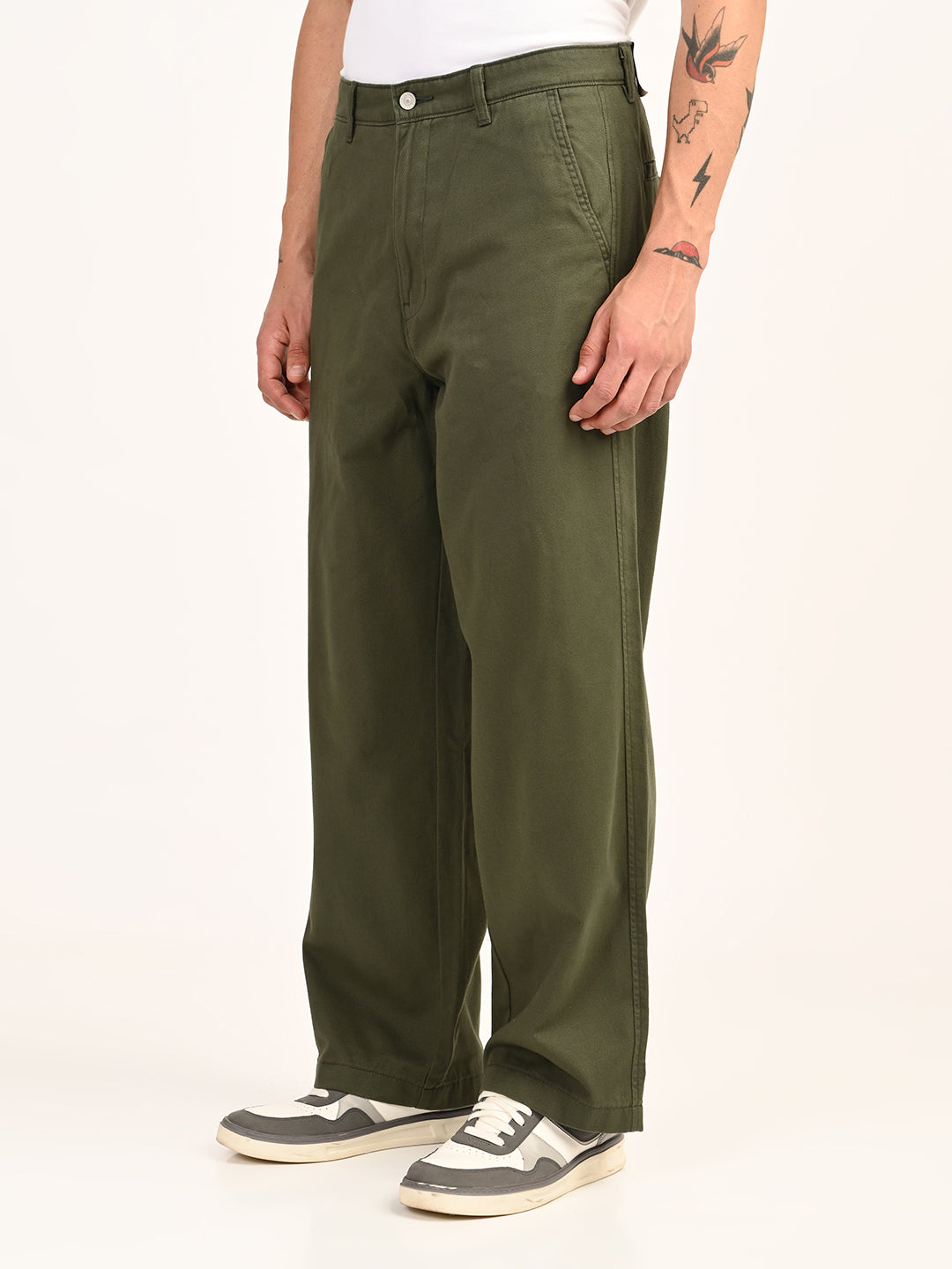 Men's Olive Baggy Fit Trousers - 844d0693-9852-4003-9399-dfeac3743dbf View