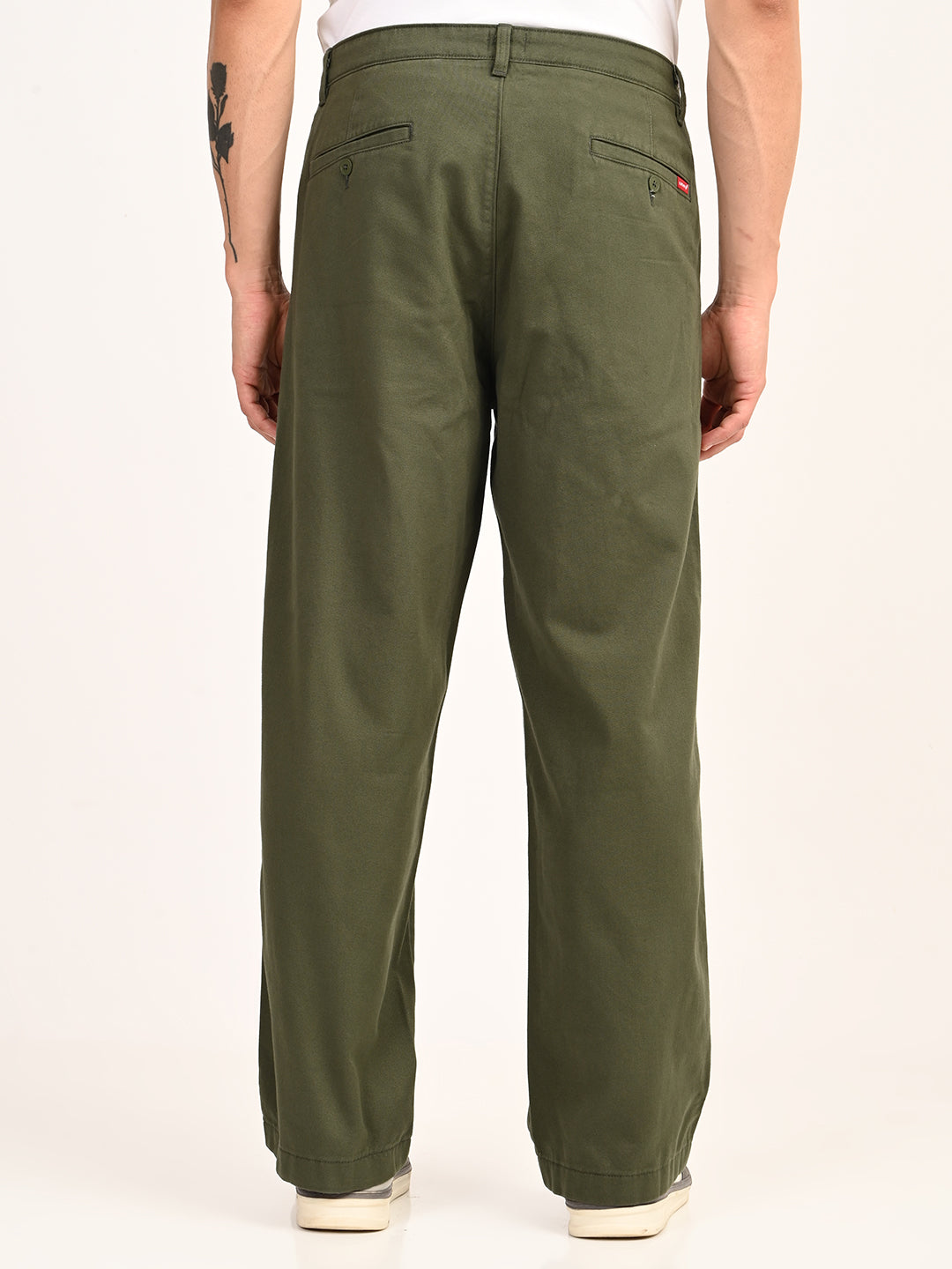 Men's Olive Baggy Fit Trousers - 900a85a9-bb51-405c-8ded-7a107d46ad32 View