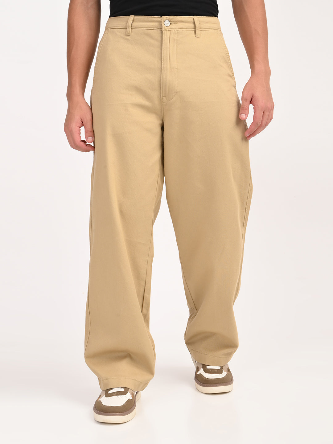 Men's Khaki Baggy Fit Trousers - frount View