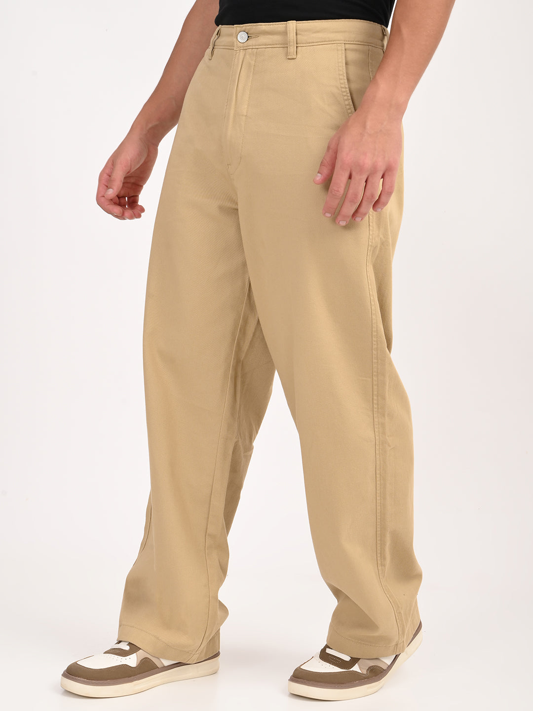 Men's Khaki Baggy Fit Trousers - side View