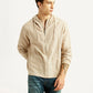 Men's Solid Beige Linen Hooded Shacket - Styleshot View