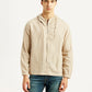 Men's Solid Beige Linen Hooded Shacket - Front View