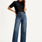 Women's Med Indigo Loose Fit High Rise Jeans - Styleshot View