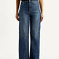 Women's Med Indigo Loose Fit High Rise Jeans - Front View