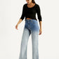 Women's Light Indigo Flared Fit High Rise Jeans - Styleshot View