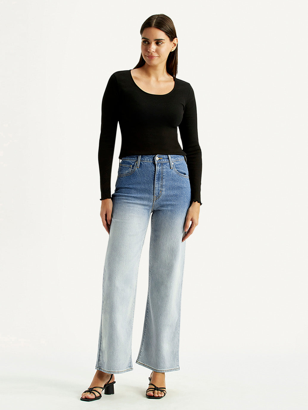 Women's Light Indigo Flared Fit High Rise Jeans - Front View